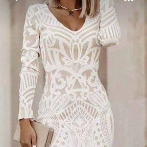 Floral Print Long Sleeves V Neck Bodycon Elegant Dress